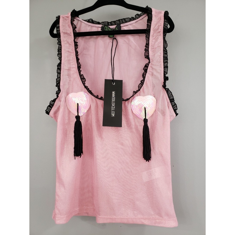 NEW Club Exx DollsKill BURLESQUE RAVE TANK TOP TASSLE FESTIVAL SHEER SEE THROUGH